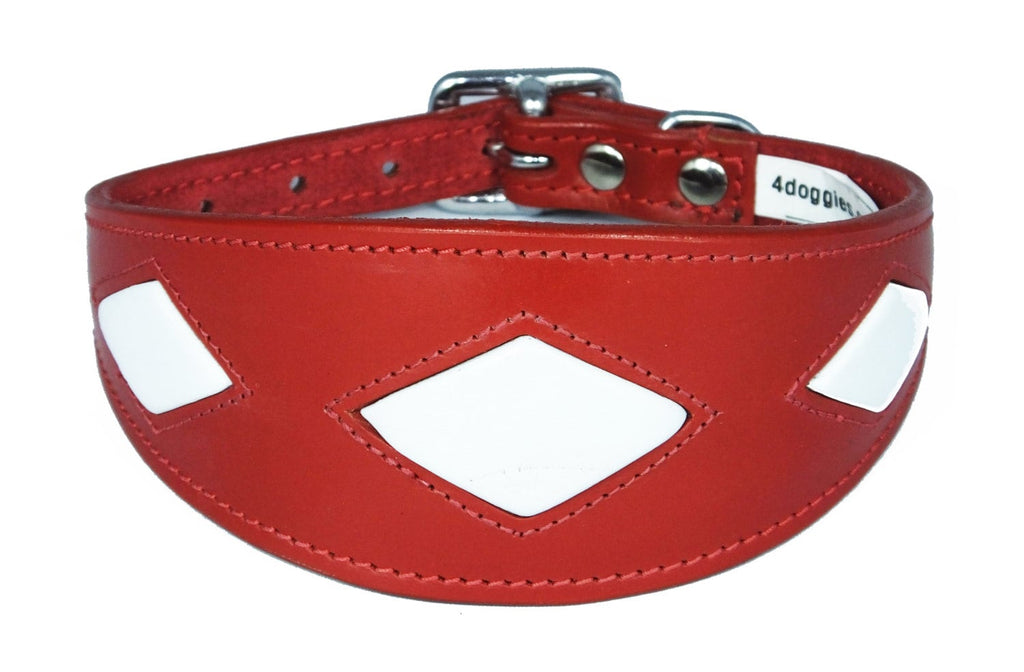 Red Leather Whippet Collar Greyhound Collar With White Diamond Shape Design