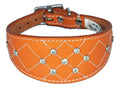 Orange Diamante Diamond Stitch Design Leather Whippet Collar Greyhound Collar Sight hound Dogs Collar