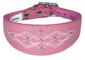 Pink Silver Stud Stitch Design Leather Whippet, Greyhound Collar Sighthound Dogs
