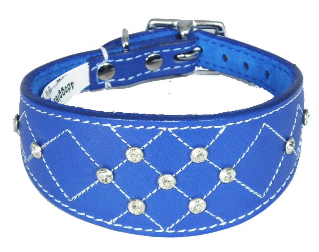 Dark Blue Diamante Diamond Stitch Design Leather Whippet Collar Greyhound Collar Sight hound Dogs Collar