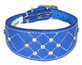 Dark Blue Diamante Diamond Stitch Design Leather Whippet Collar Greyhound Collar Sight hound Dogs Collar