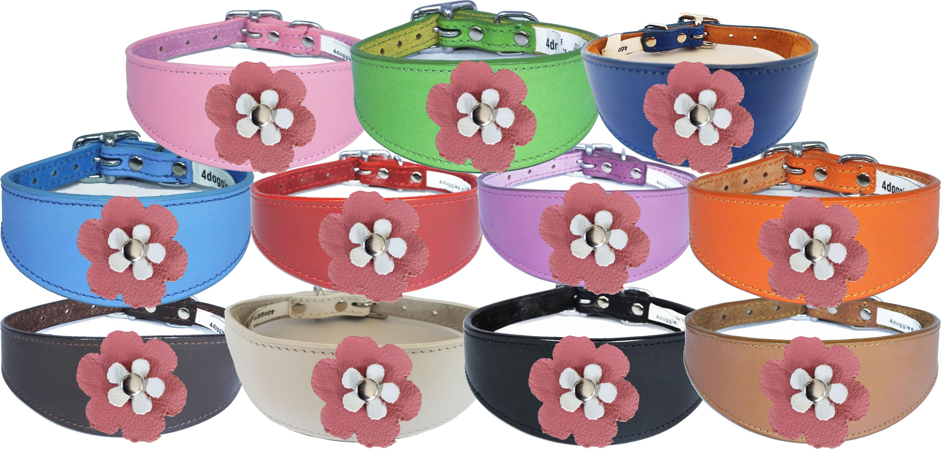 Decorative Flower Design Whippet Greyhound Sighthound Lurcher Leather Collar FD6-7