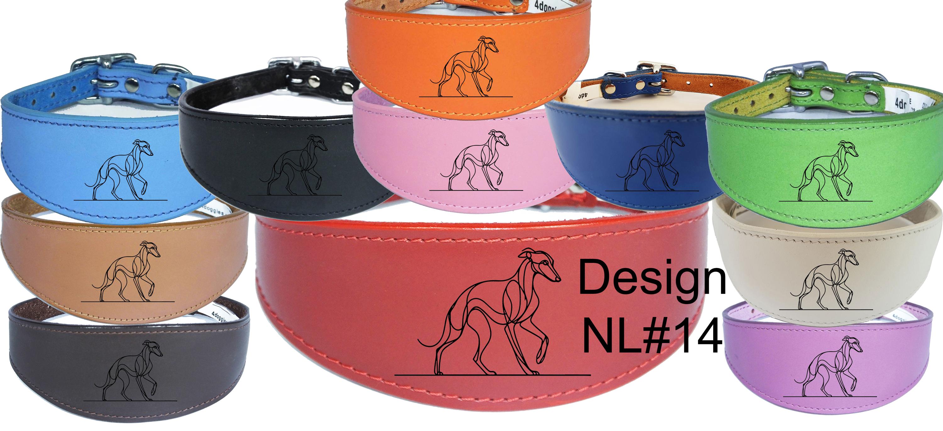 Whippet Wide Dog Collar Greyhound Sighthound with Padded Backing NL 14