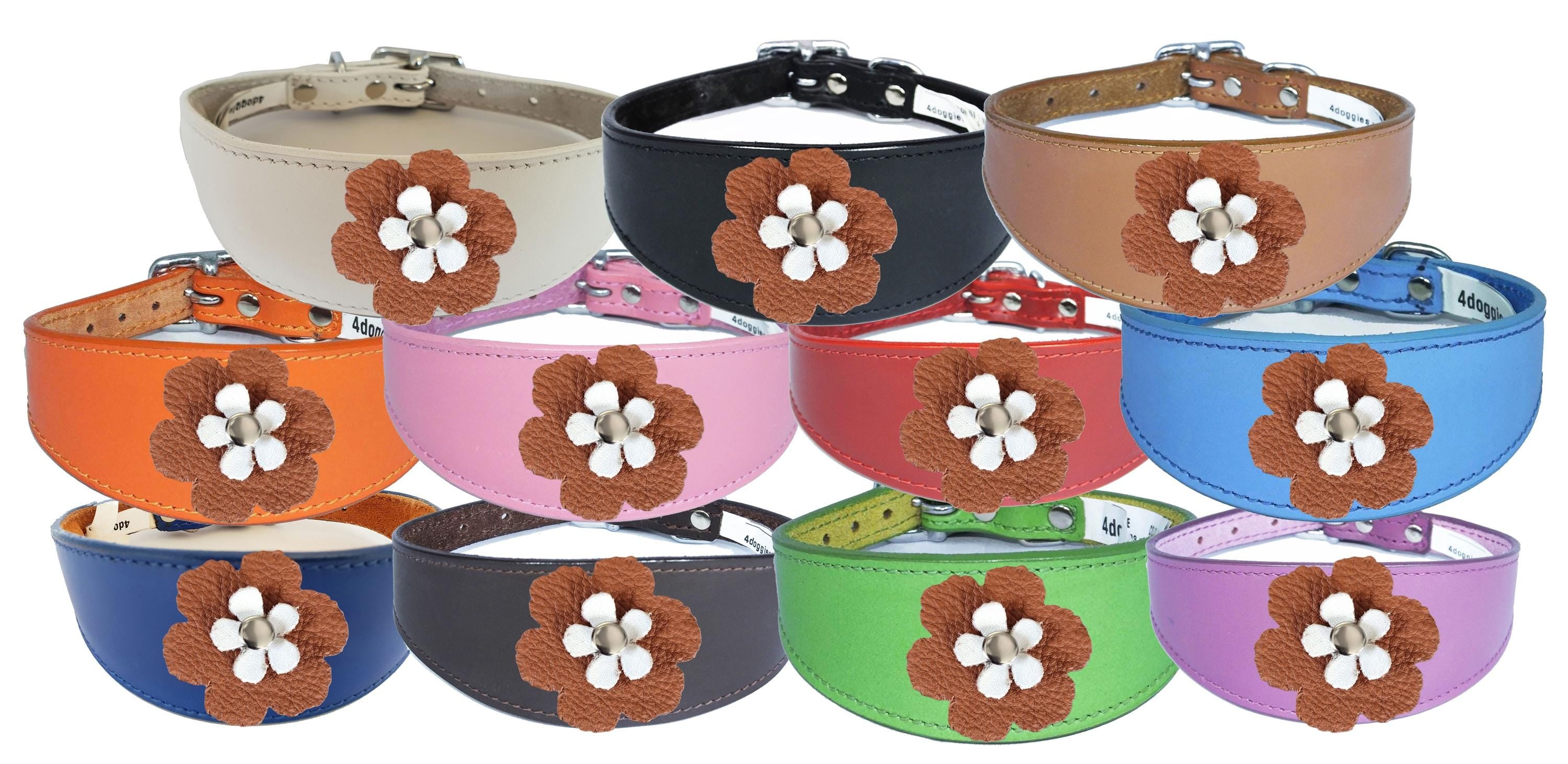 Sighthound Whippet Greyhound Lurcher Decorative Flower Design Leather Collar FD3-7