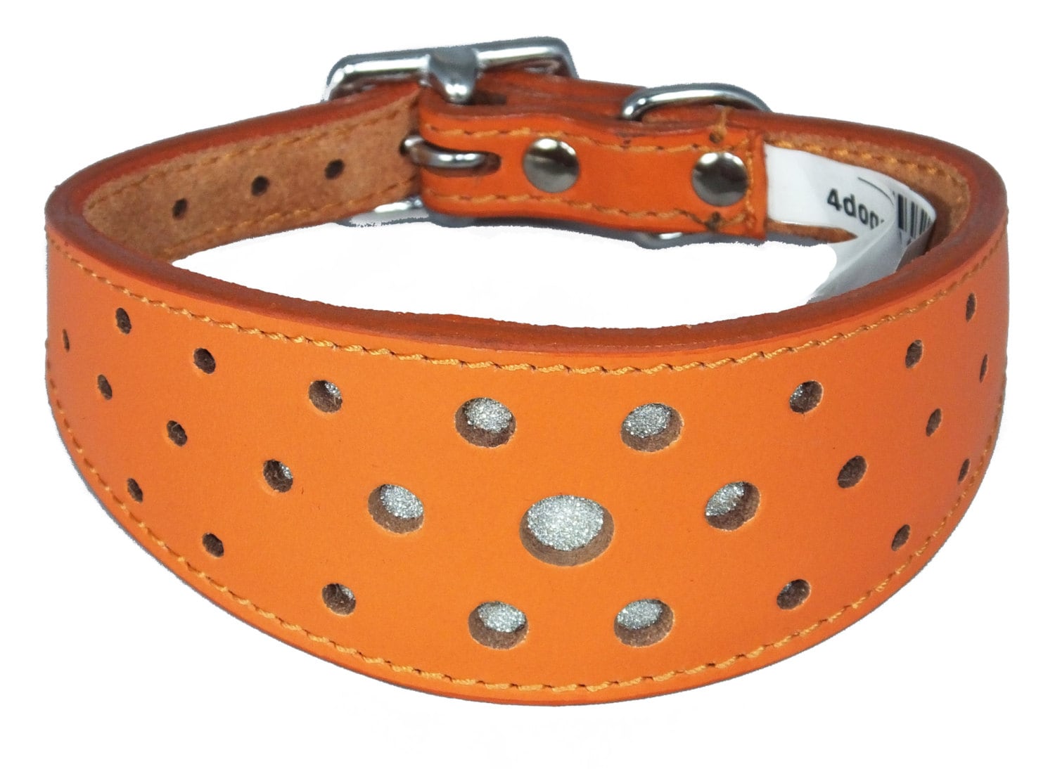 Orange Circle Glitter Design Leather Whippet Collar Greyhound Collar Sight hound Dogs Collar