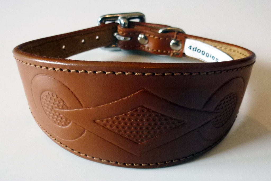 Tan Retro Embossed Leather Whippet Collar Greyhound Collar Dog Collars Galgo