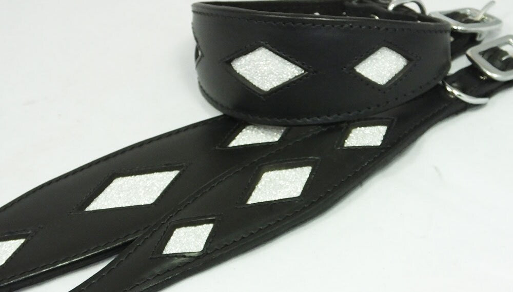 Black Leather Whippet Collar Greyhound Sparkle Glitter Diamond Dog Collar Galgo Hound