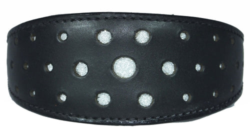 Black Circle Glitter Design Leather Whippet Collar Greyhound Collar Sight hound Dogs Collar