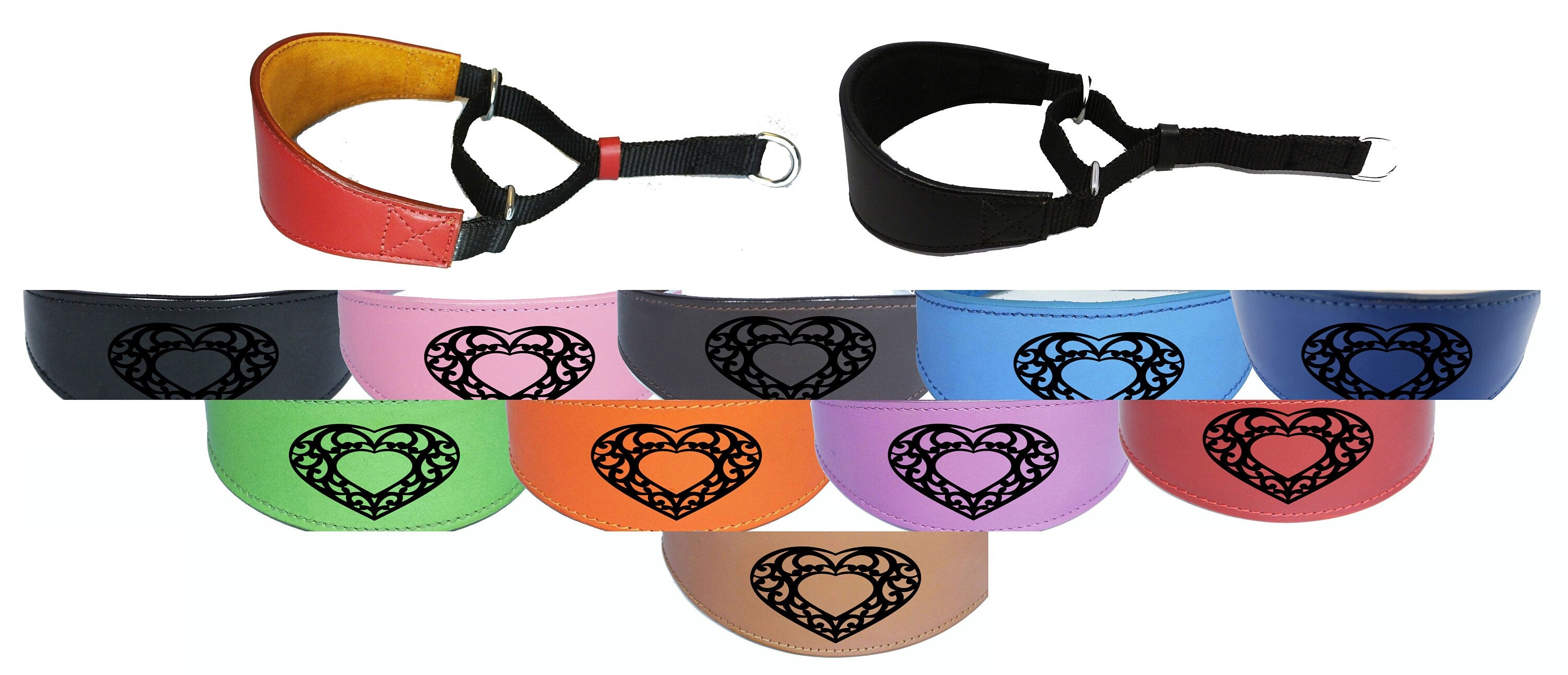 Greyhound Whippet Leather Dog Collar Padded Suede Backing Hound Martingale D11