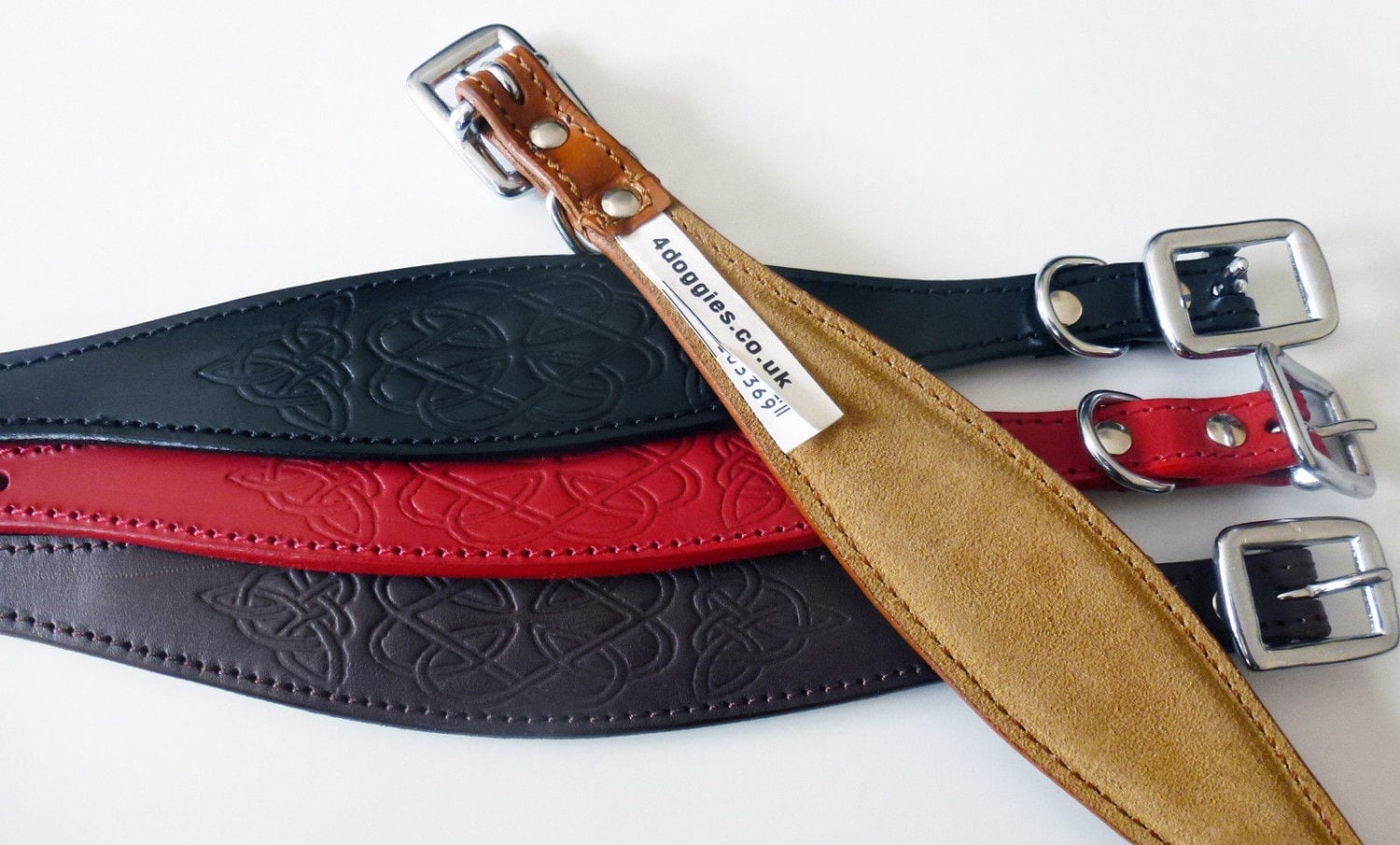 Black Celtic Design Leather Dog Collars Whippet Collar Greyhound Collar Galgo