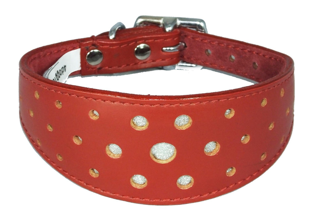 Red  Circle Glitter Design Leather Whippet Collar Greyhound Collar Sight hound Dogs Collar