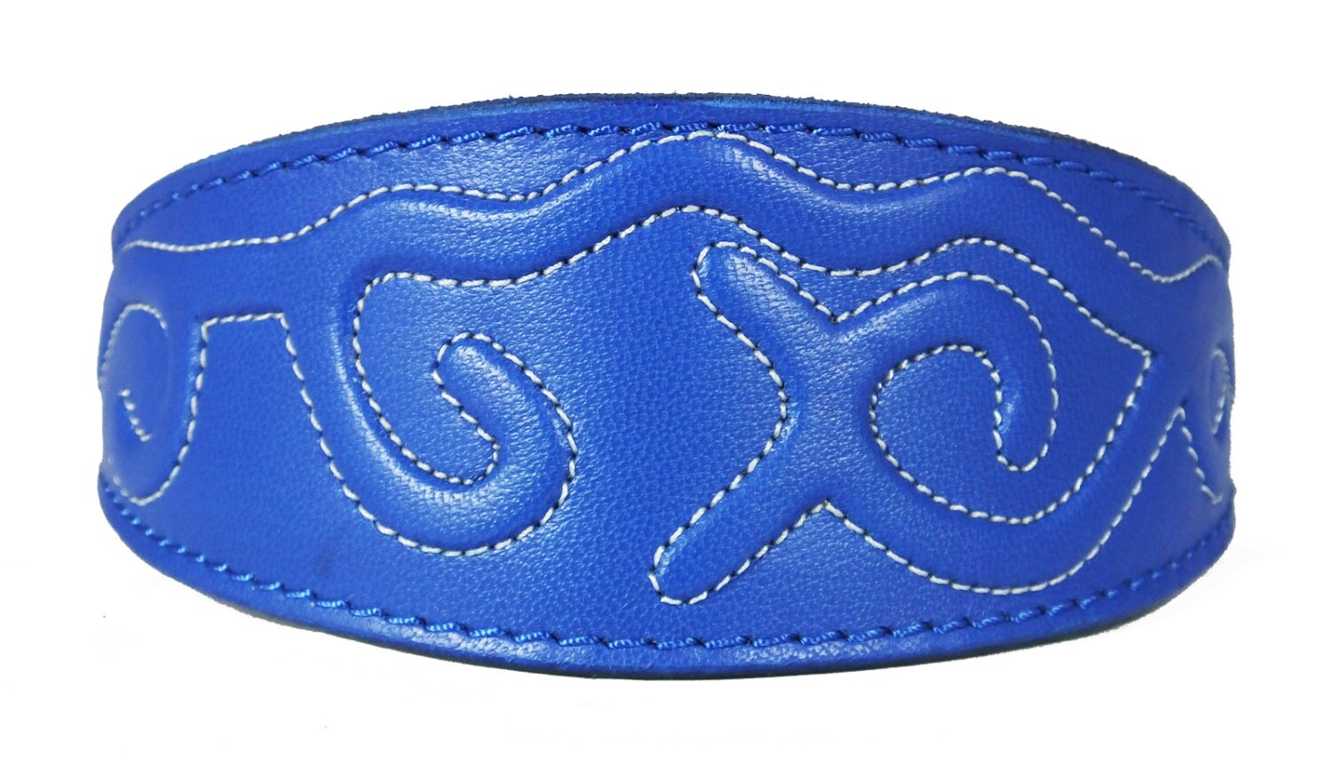 Blue Leather Whippet Collar Greyhound Collar With Embossed Stitch Design