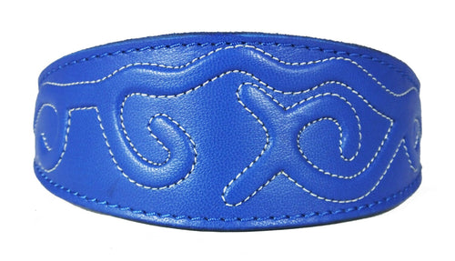 Blue Leather Whippet Collar Greyhound Collar With Embossed Stitch Design