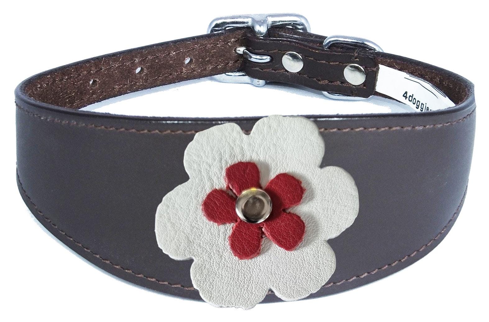 Decorative Flower Design Whippet Greyhound Sighthound Lurcher Leather Collar FD7-4