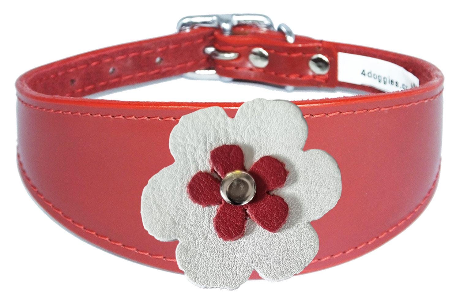Decorative Flower Design Whippet Greyhound Sighthound Lurcher Leather Collar FD7-4