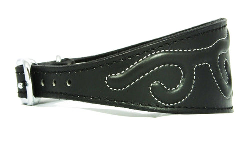 Black Leather Whippet Collar Greyhound Collar With Embossed Stitch Design