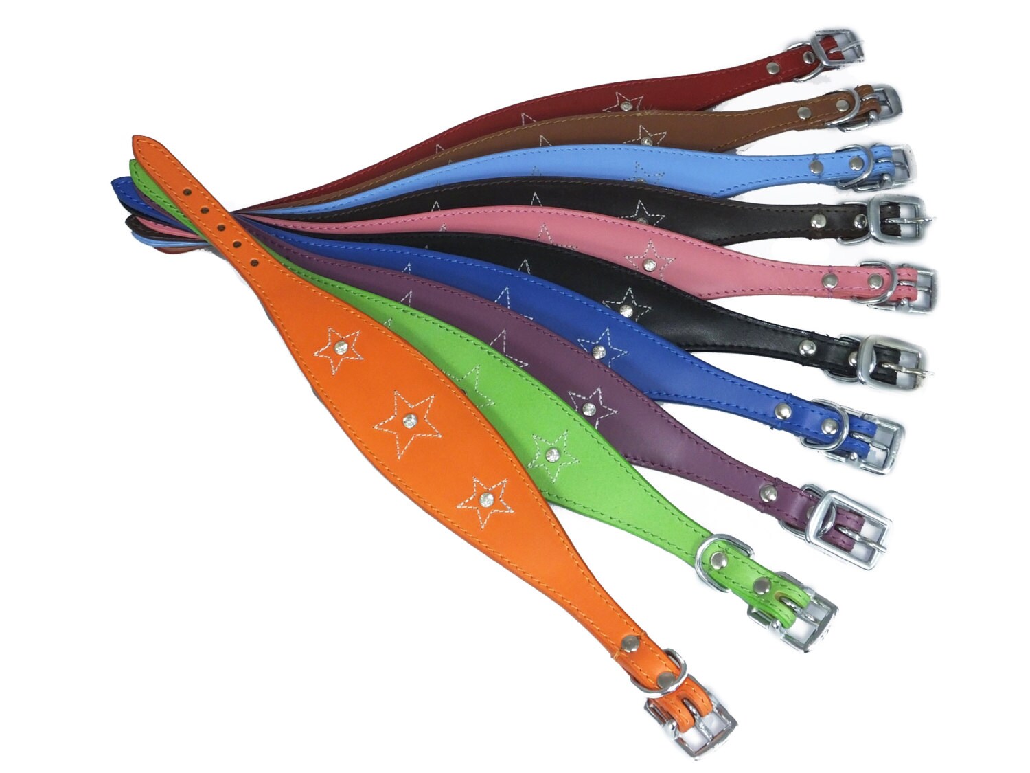 Dark Blue Star Diamante Stitch Design Leather Whippet Collar Greyhound Collar Sight hound Dogs Collar