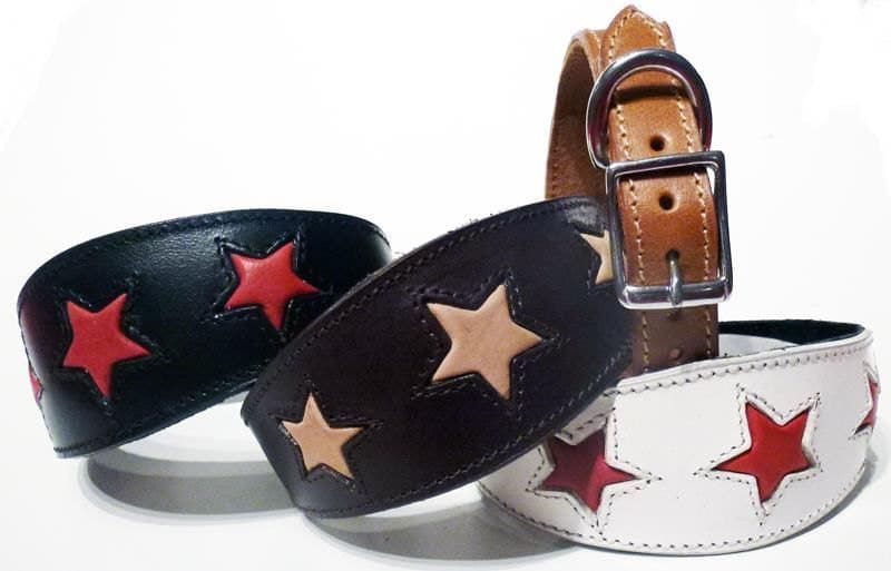 Purple Leather Whippet Collar Greyhound Collar With White Star Design Sighthound Dogs