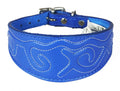 Blue Leather Whippet Collar Greyhound Collar With Embossed Stitch Design
