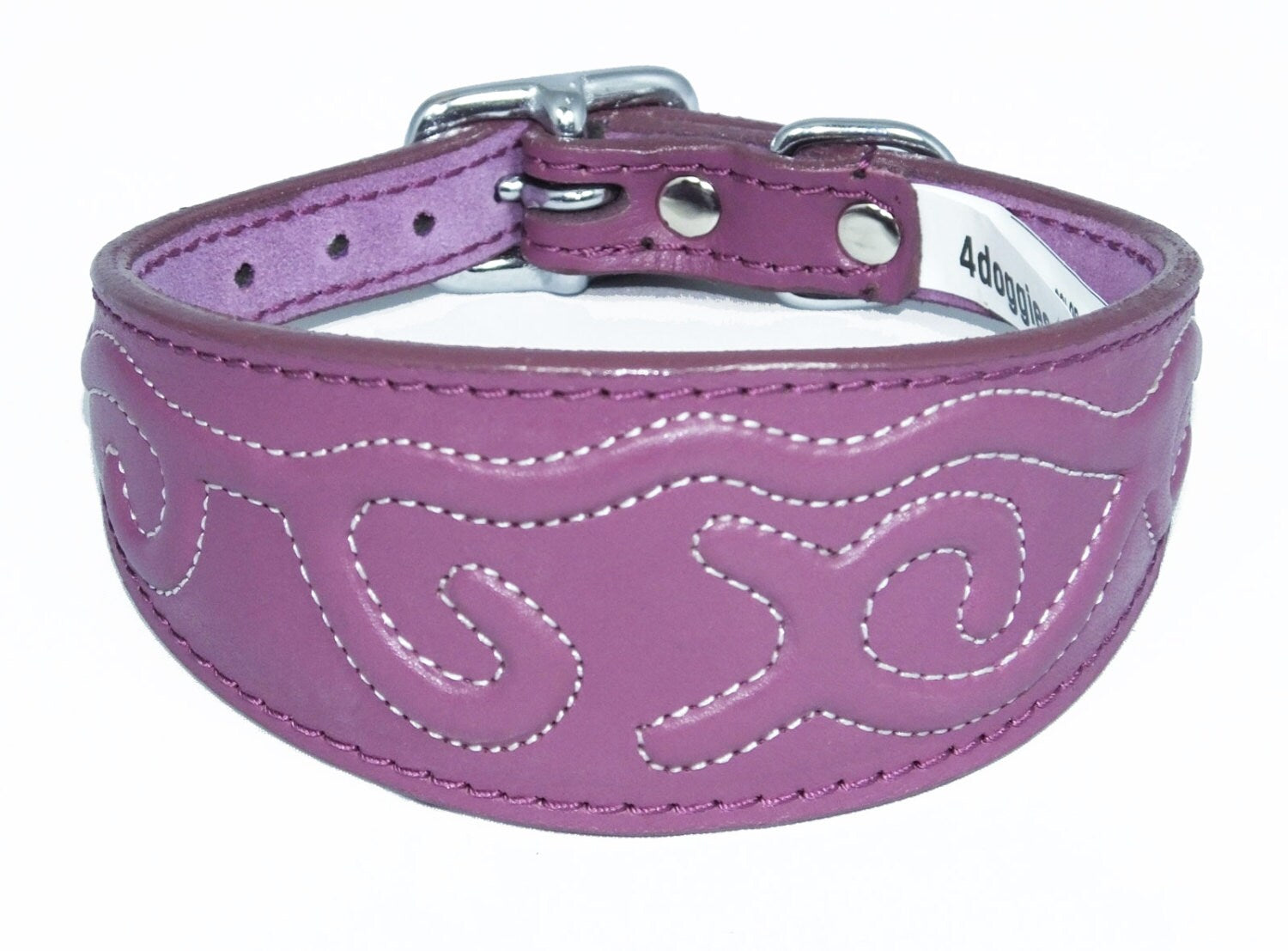 Purple Leather Whippet Collar Greyhound Collar With Embossed Stitch Design