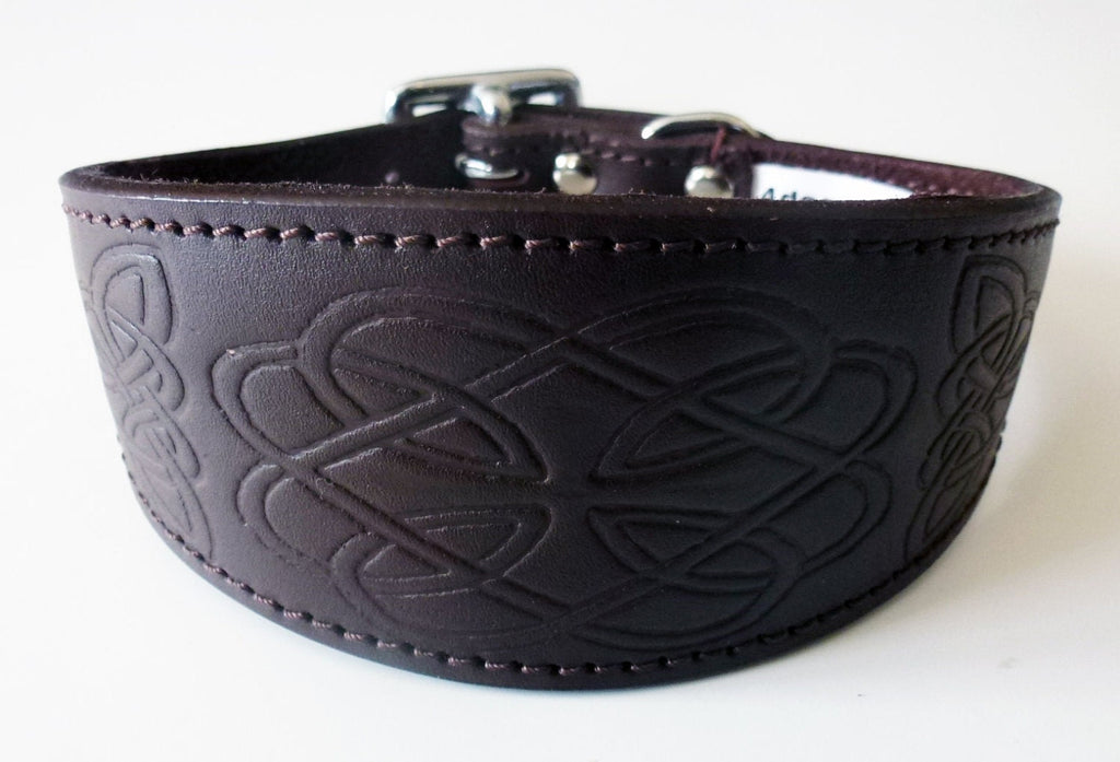 Brown Celtic Design Leather Dog Collars Whippet Collar Greyhound Collar Galgo