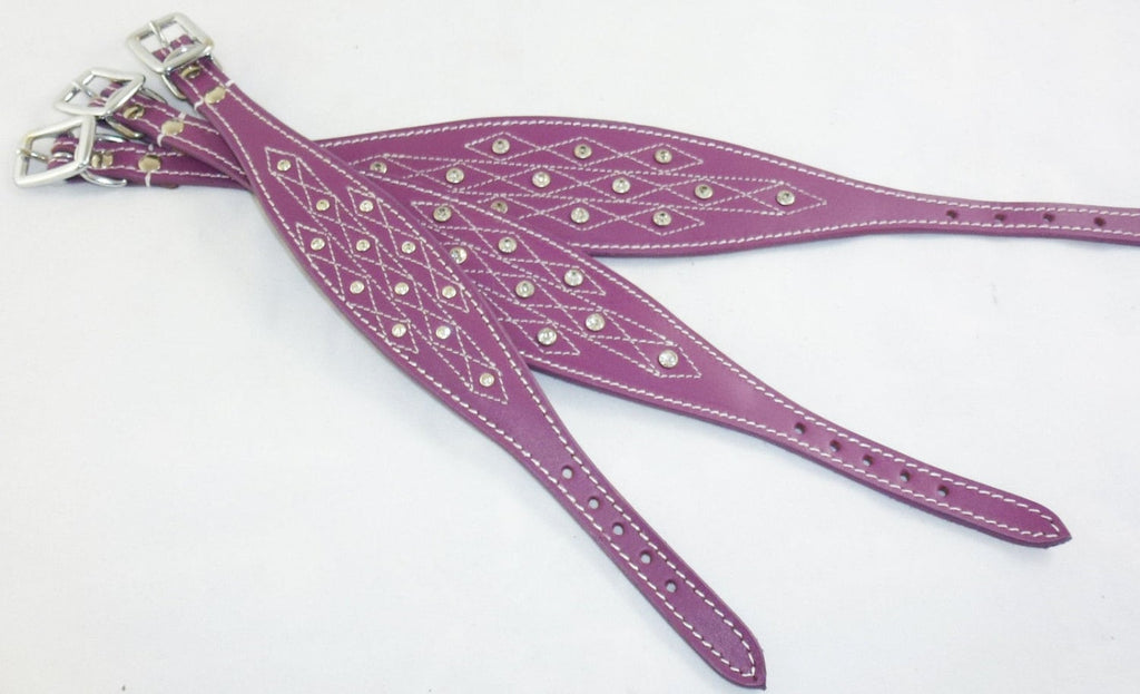 Purple Diamante Stud and Stich Design Leather Collar For Whippet Greyhound Lurcher