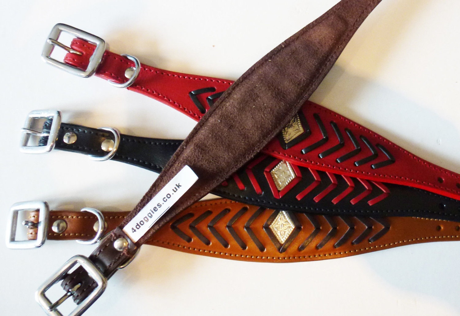 Brown Fish Bone Stitch Leather Whippet Collar Greyhound Collar Dog Collars Galgo