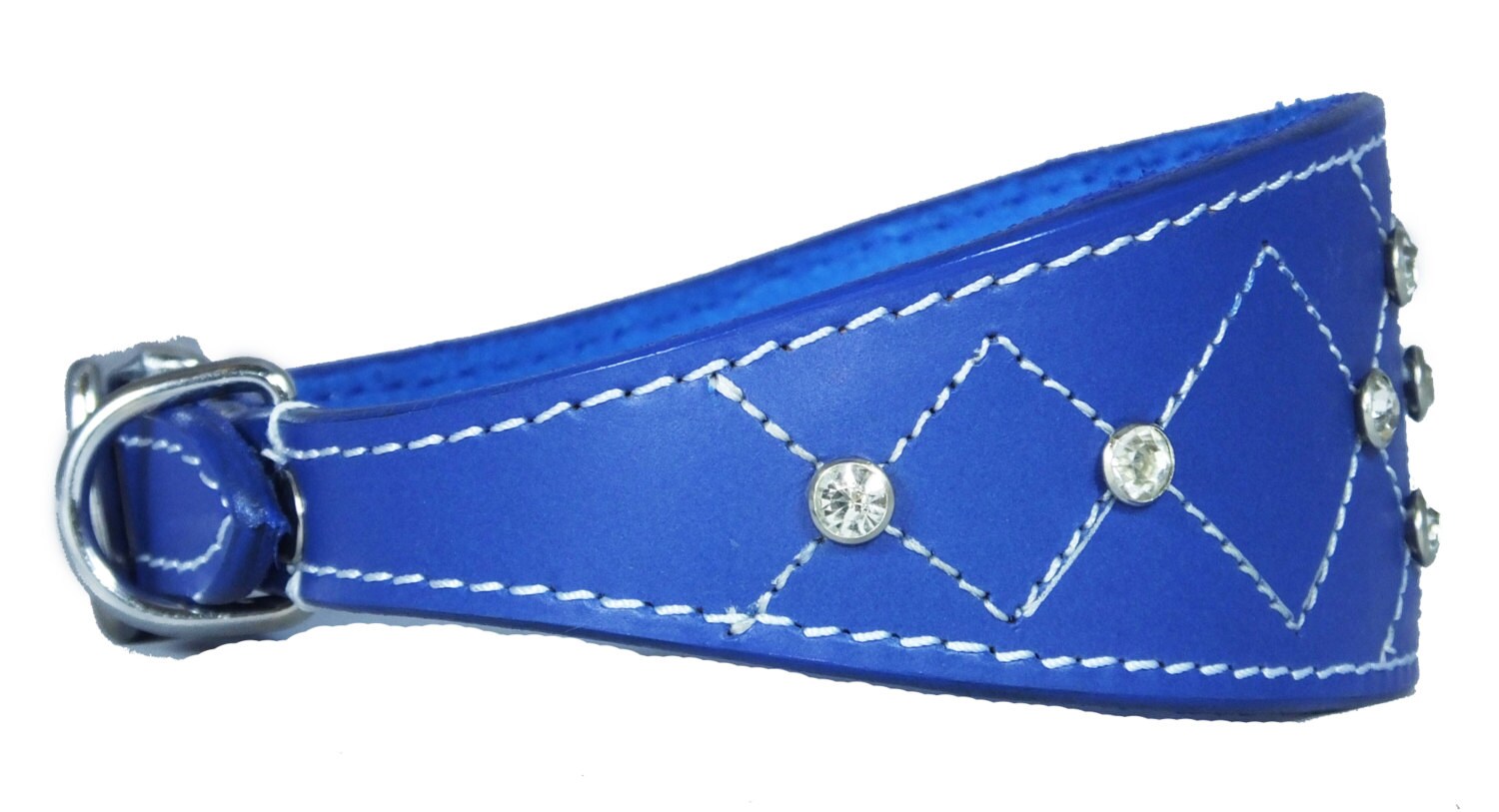 Dark Blue Diamante Diamond Stitch Design Leather Whippet Collar Greyhound Collar Sight hound Dogs Collar