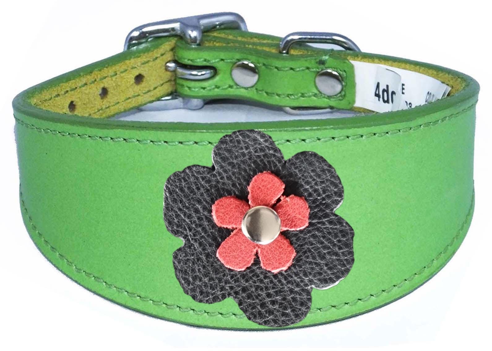 Whippet Greyhound Sighthound Lurcher Decorative Flower Design Leather Collar FD5-4