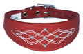Red Silver Stud Stitch Design Leather Whippet, Greyhound Collar Sighthound Dogs