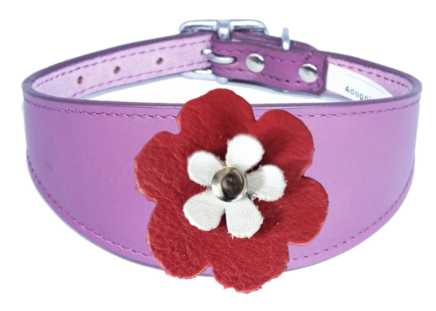 Greyhound Sighthound Whippet Lurcher Decorative Flower Design Leather Collar FD4-7