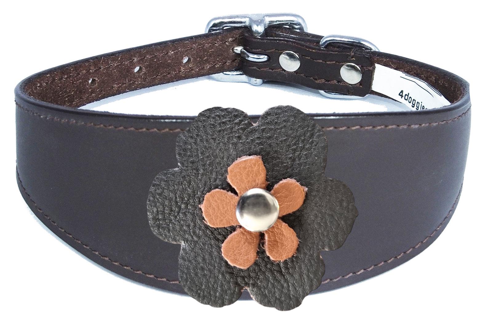 Leather Collar For Sighthound Whippet Greyhound Lurcher Decorative Flower Design FD1-3