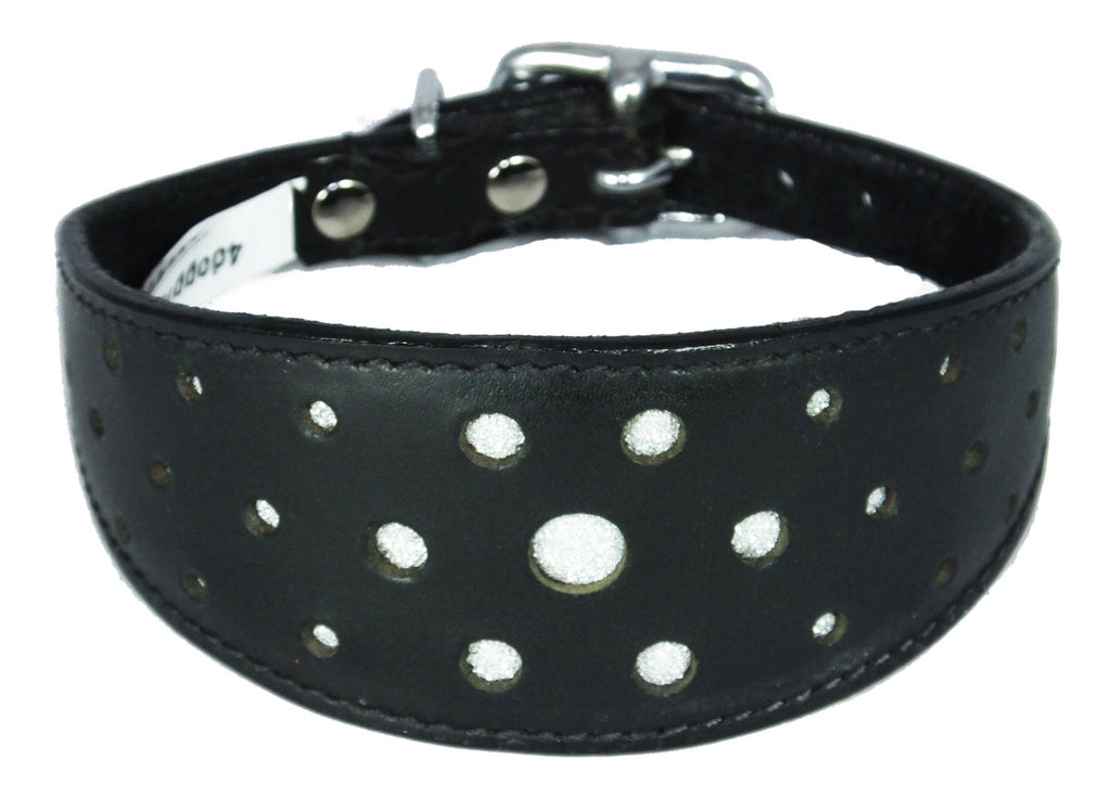 Black Circle Glitter Design Leather Whippet Collar Greyhound Collar Sight hound Dogs Collar
