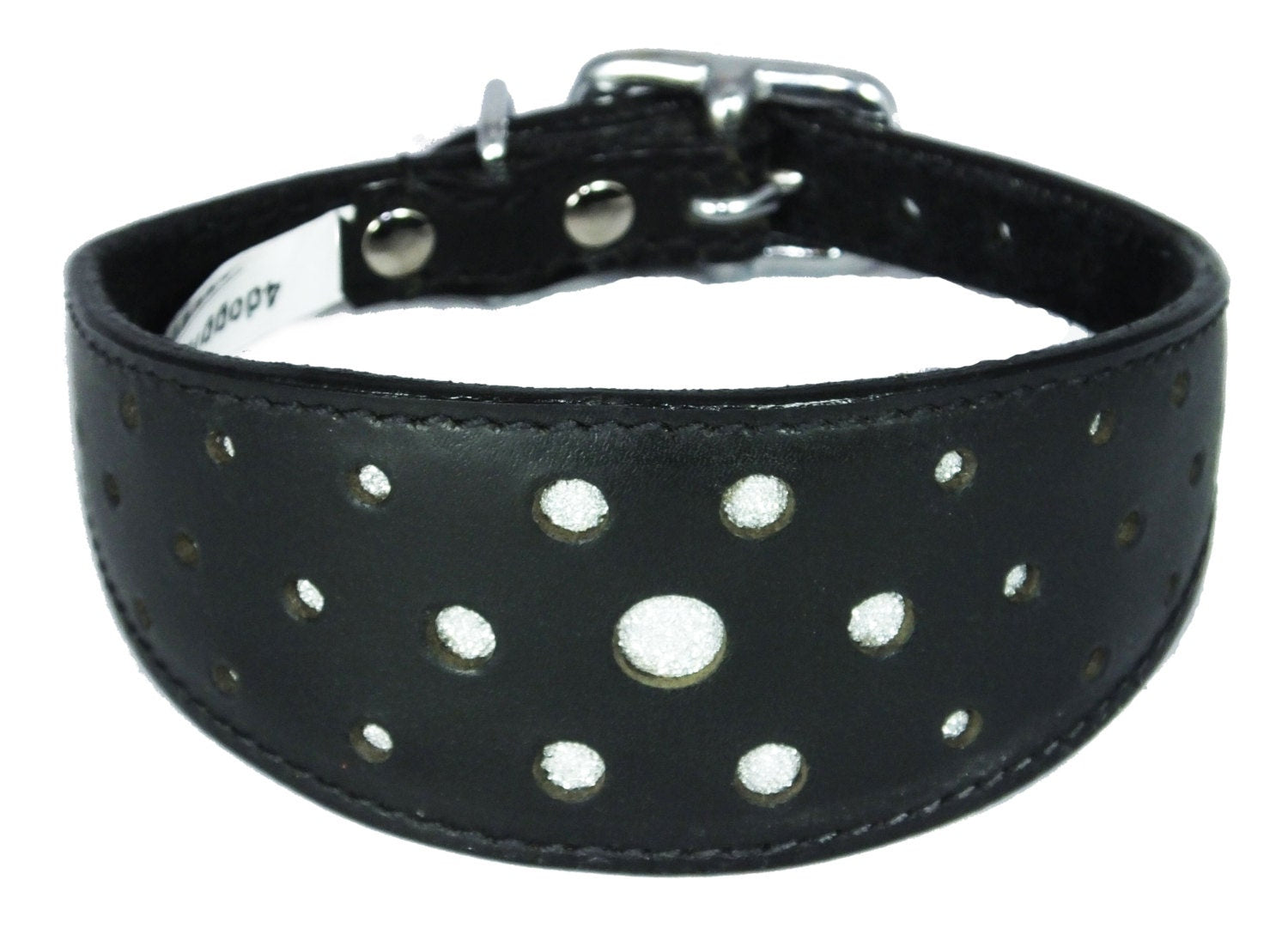 Black Circle Glitter Design Leather Whippet Collar Greyhound Collar Sight hound Dogs Collar