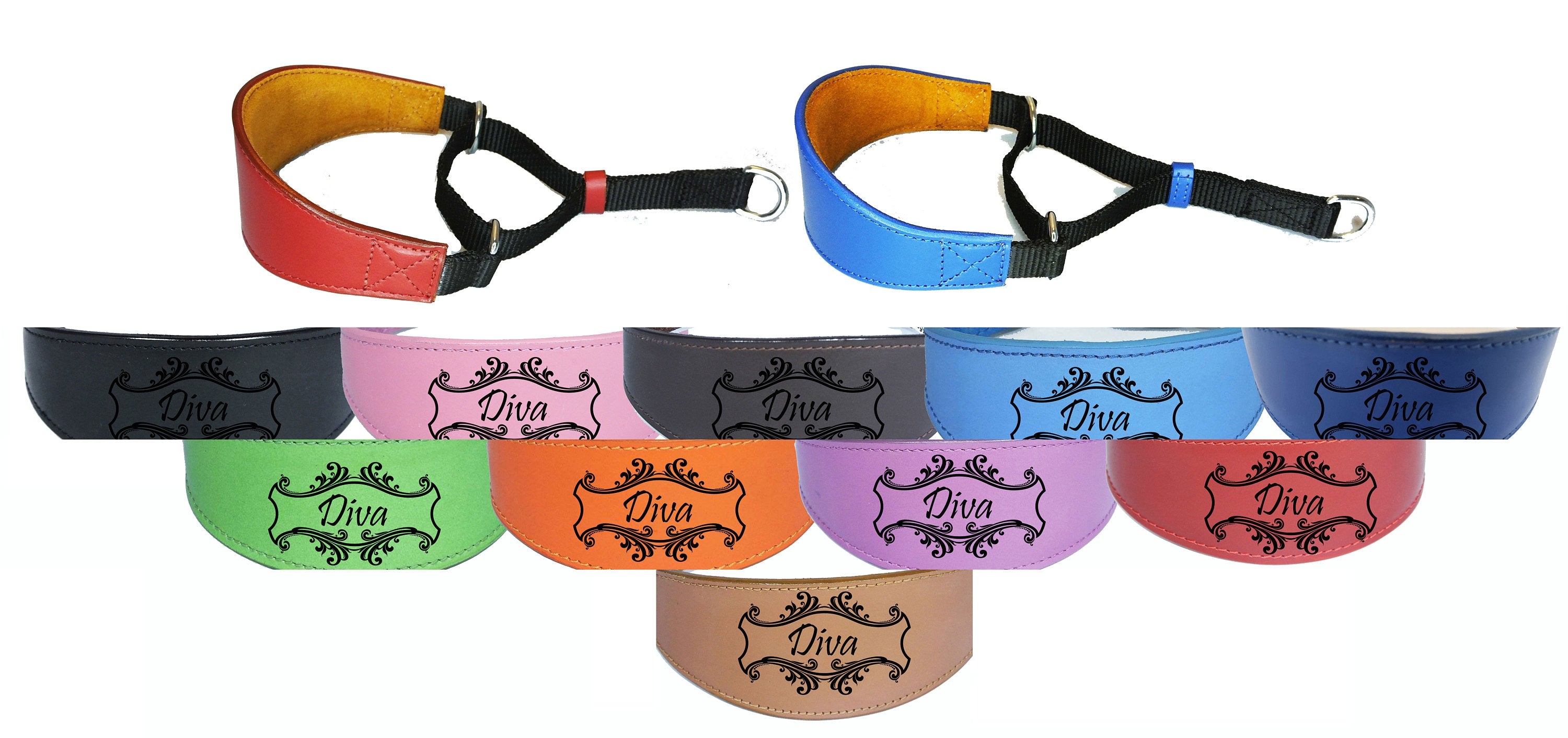 Italian Greyhound Whippet  Greyhound Afghan Saluki Leather Dog Collar Padded Suede Backing Martingale D22