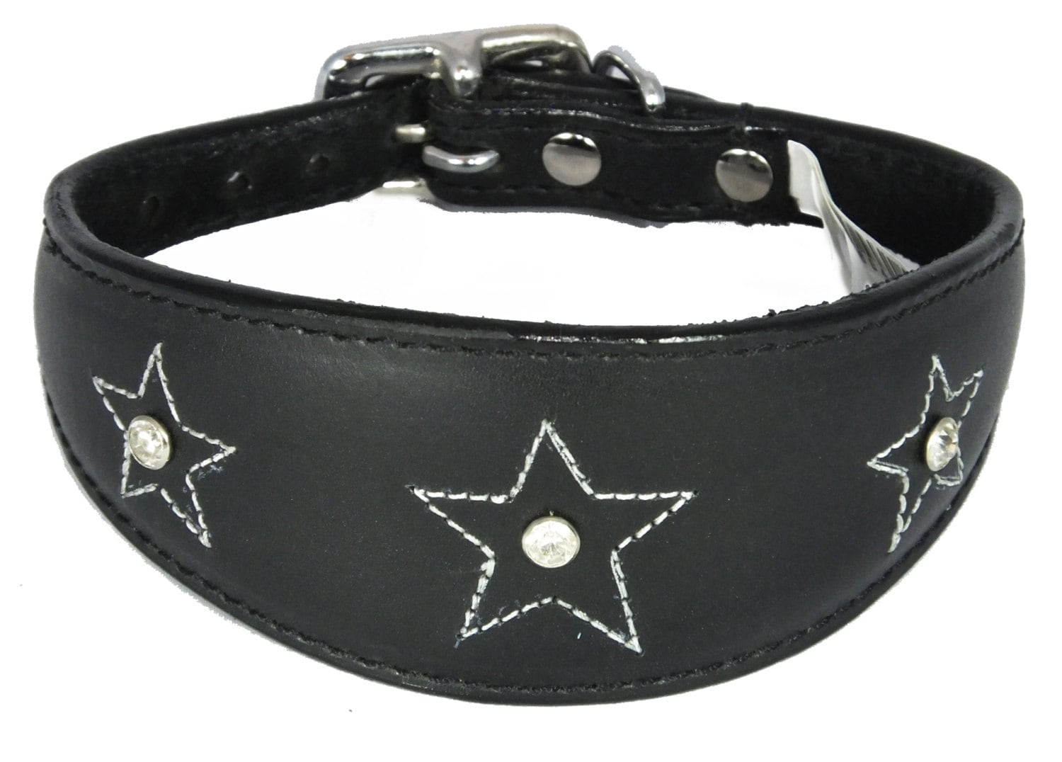 Black Star Diamante Stitch Design Leather Whippet Collar Greyhound Collar Sight hound Dogs Collar