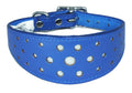 Dark Blue Circle Glitter Design Leather Whippet Collar Greyhound Collar Sight hound Dogs Collar