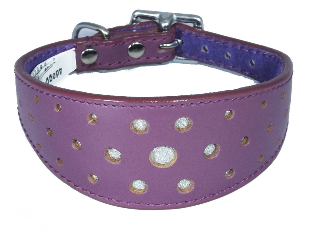 Purple Circle Glitter Design Leather Whippet Collar Greyhound Collar Sight hound Dogs Collar