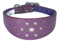 Purple Circle Glitter Design Leather Whippet Collar Greyhound Collar Sight hound Dogs Collar