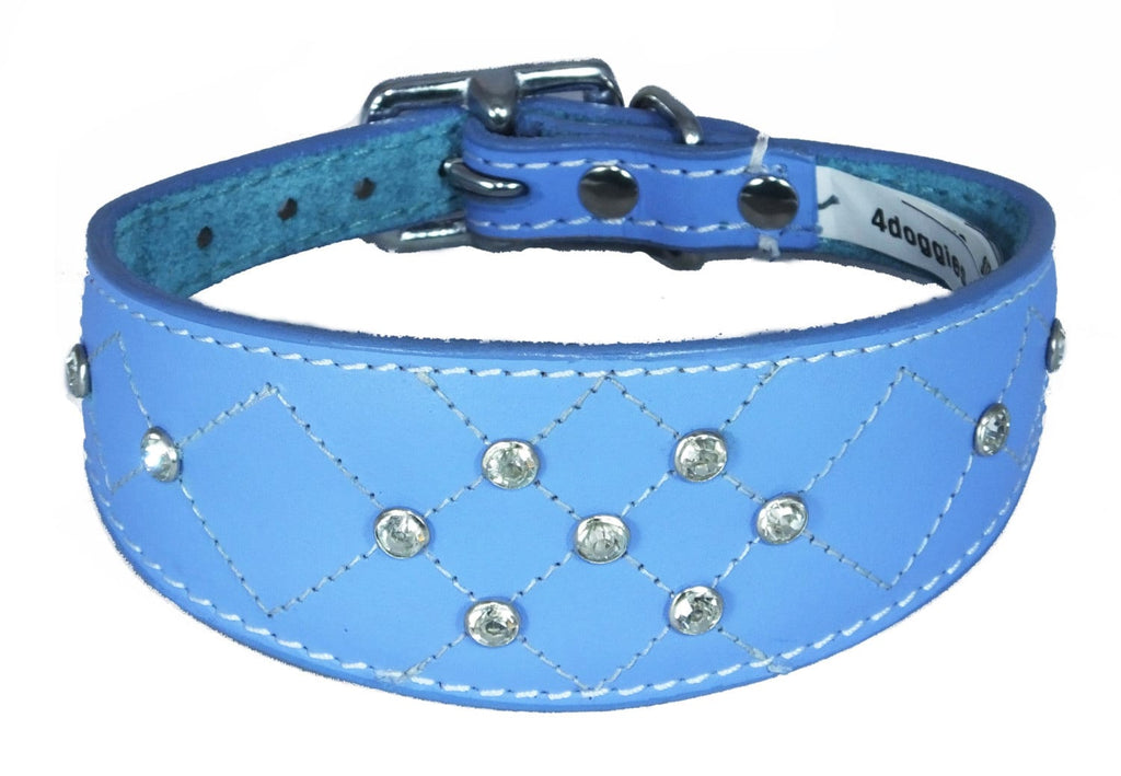 Light Blue Diamante Diamond Stitch Design Leather Whippet Collar Greyhound Collar Sight hound Dogs Collar
