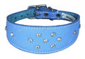 Light Blue Diamante Diamond Stitch Design Leather Whippet Collar Greyhound Collar Sight hound Dogs Collar