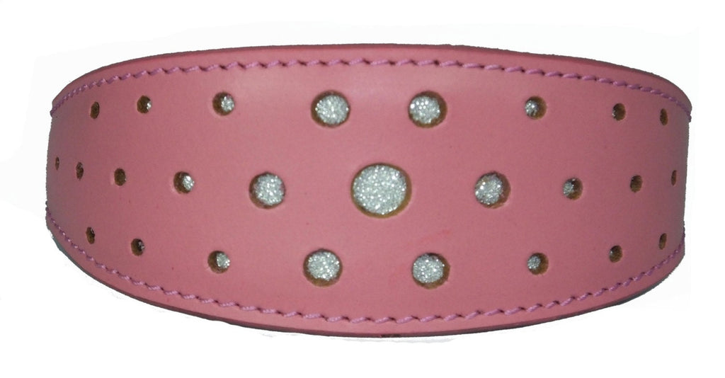Pink Circle Glitter Design Leather Whippet Collar Greyhound Collar Sight hound Dogs Collar