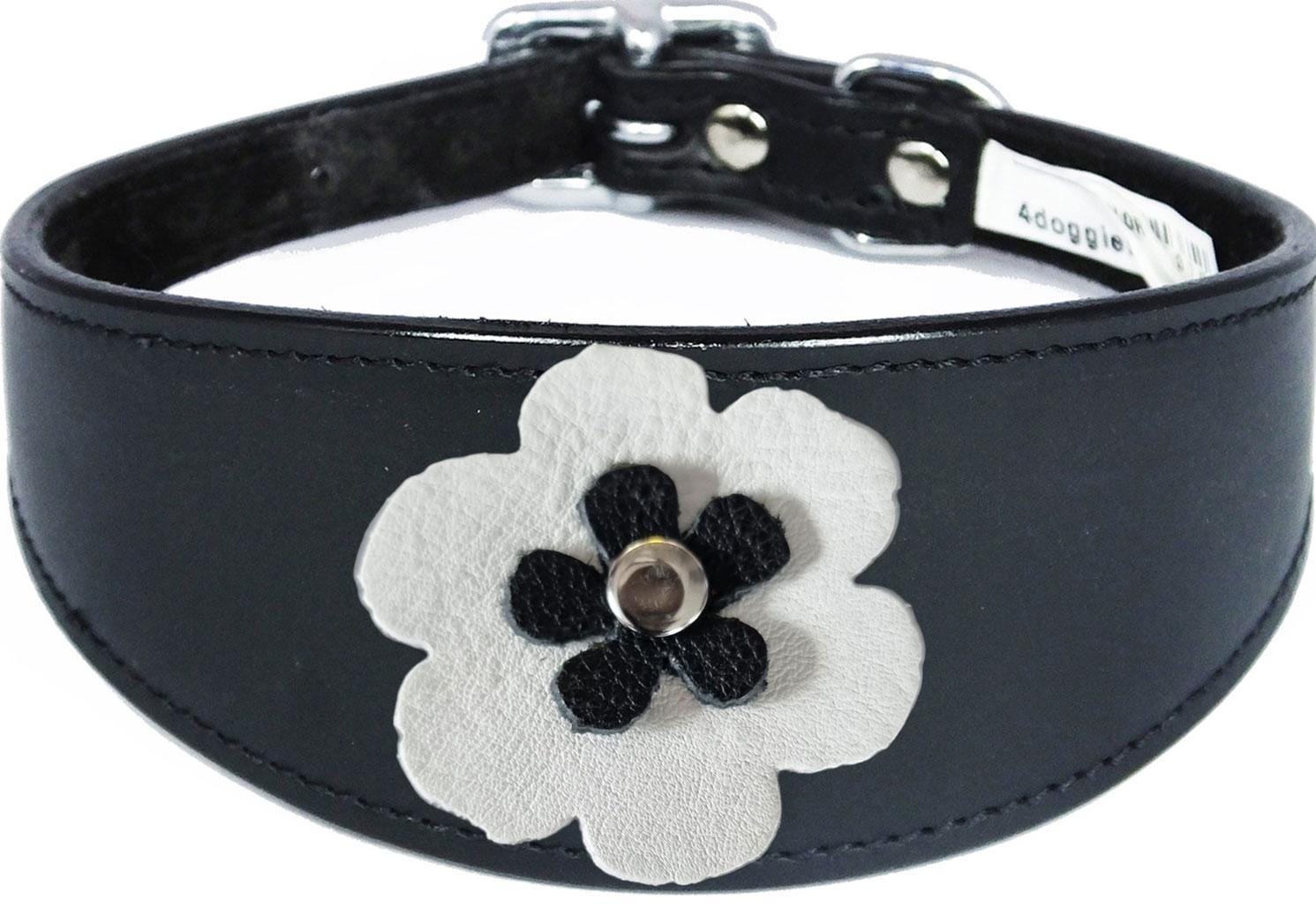 Whippet Greyhound Sighthound Lurcher Decorative Flower Design Leather Collar FD7-5