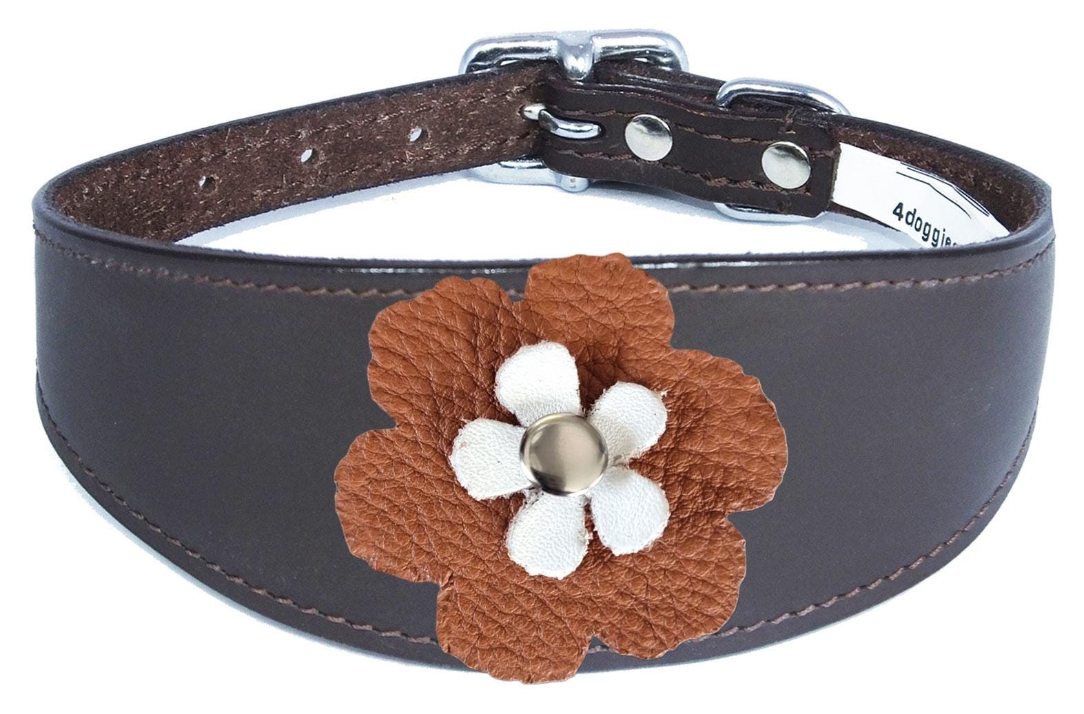 Sighthound Whippet Greyhound Lurcher Decorative Flower Design Leather Collar FD3-7