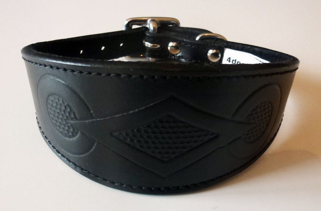 Black Retro Embossed Leather Whippet Collar Greyhound Collar Dog Collars Galgo