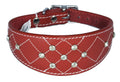 Red Diamante Diamond Stitch Design Leather Whippet Collar Greyhound Collar Sight hound Dogs Collar
