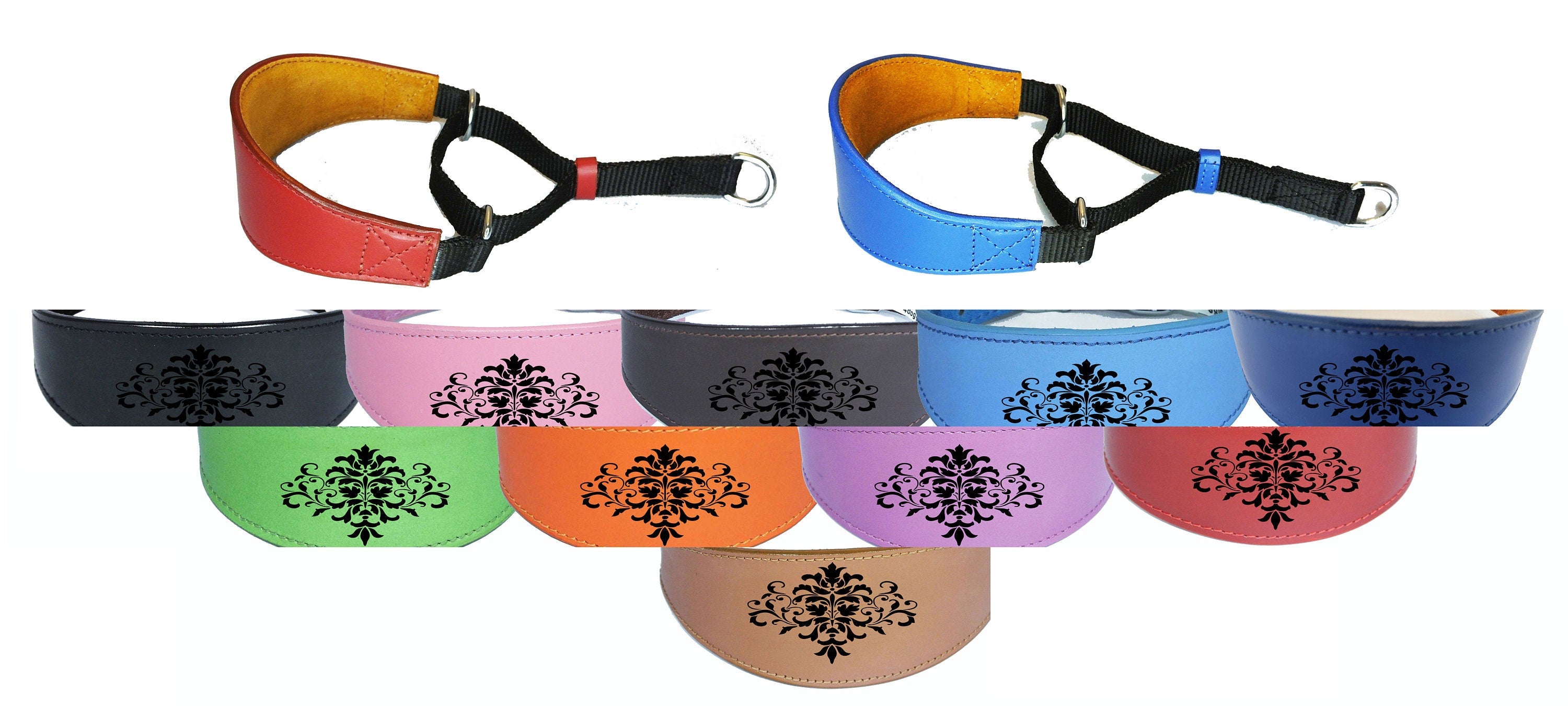 Italian Greyhound Whippet  Greyhound Afghan Saluki Leather Dog Collar Padded Suede Backing Martingale D20