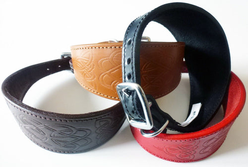Black Celtic Design Leather Dog Collars Whippet Collar Greyhound Collar Galgo