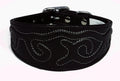 Black Leather Whippet Collar Greyhound Collar With Embossed Stitch Design