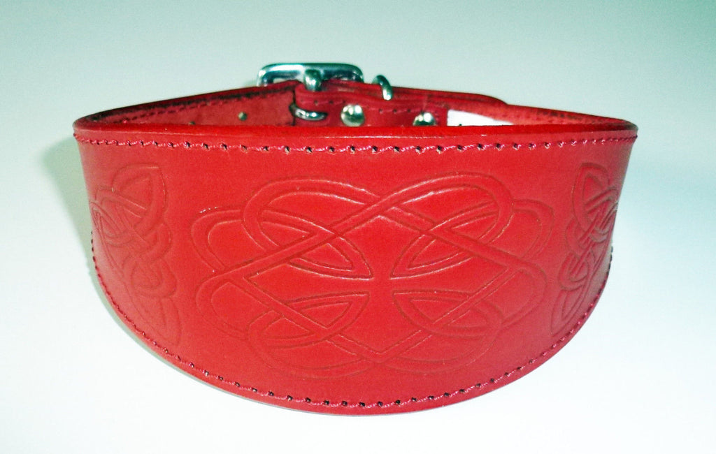 Red Celtic Design Leather Dog Collars Whippet Collar Greyhound Collar Galgo